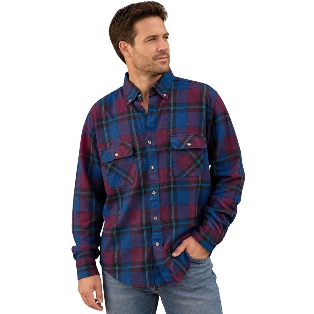 Purple teal plaid flannel vintage button up warm winter western sz XL casual